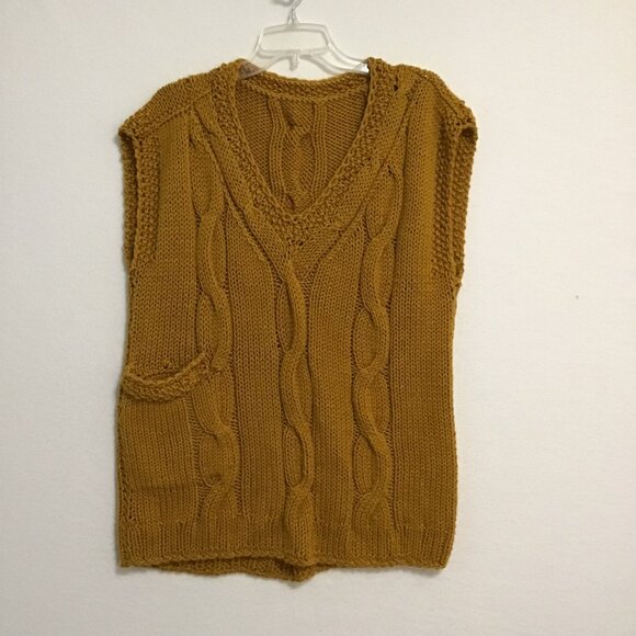 Handmade Cable Knit V-Neck Sleeveless Sweater Vest Size XL - Picture 8 of 11